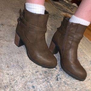 Brown heeled booties